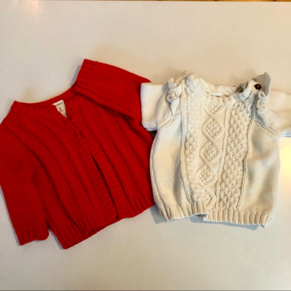 Bundle of 3 month sweaters- carters white and red knitted material
